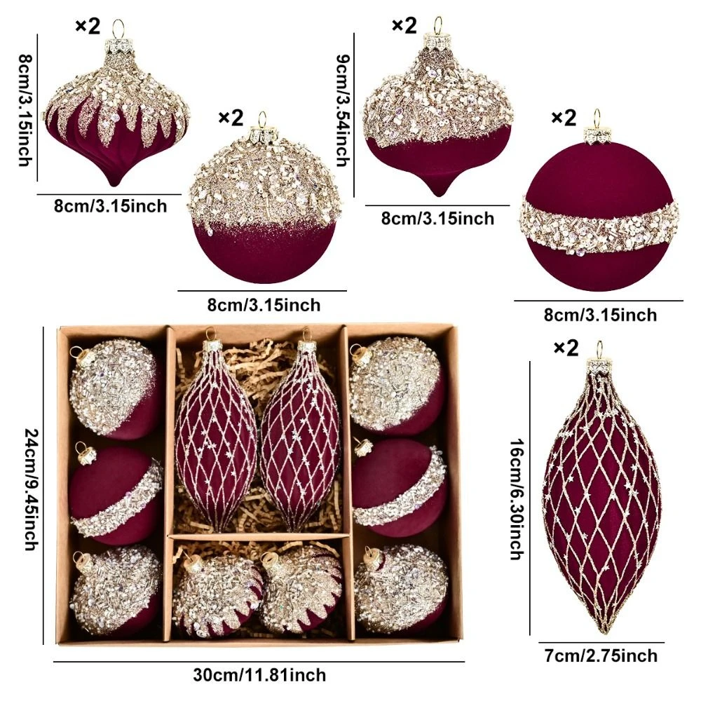 10 قطع من كرات عيد الميلاد المخملية اللامعة المقاومة للكسر، كرات معلقة لعيد الميلاد بلون سادة وقابلة لإعادة الاستخدام #6