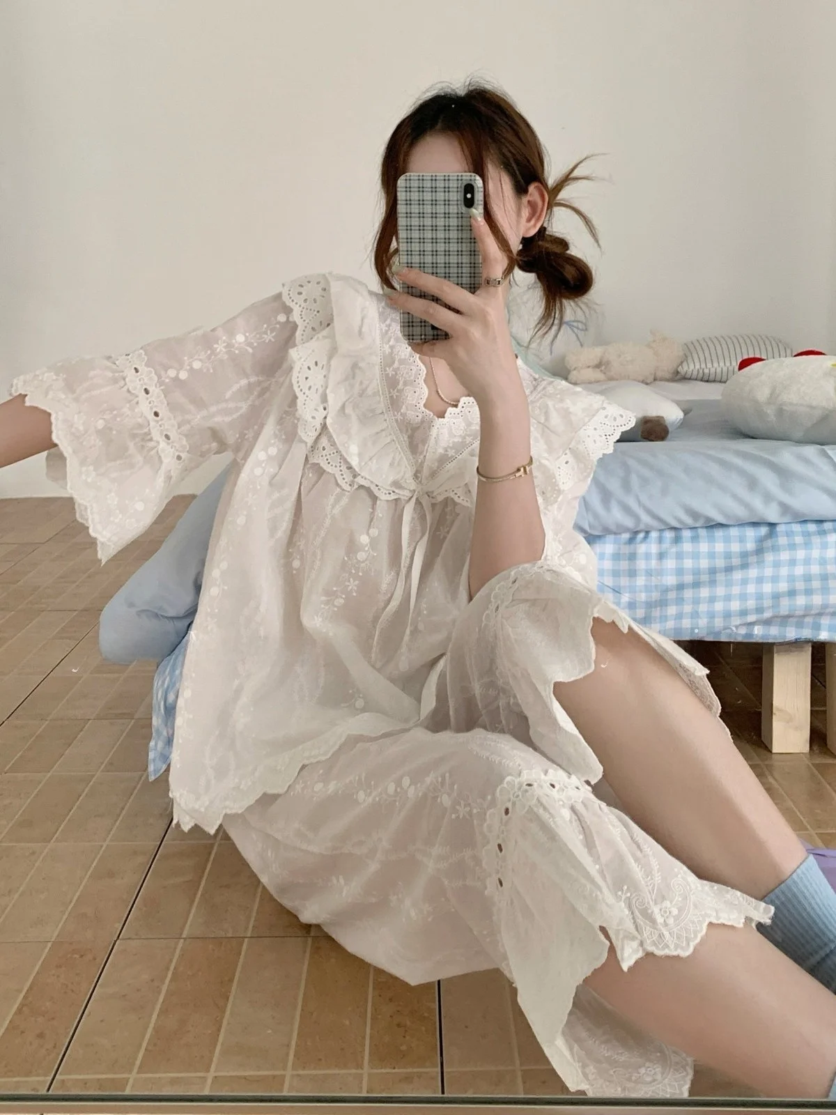 pigiama-in-puro-cotone-ricamato-da-donna-manica-corta-con-pizzo-e-nodo-abbigliamento-da-casa-primaverile-ed-estivo-stile-coreano-con-scollo-a-v