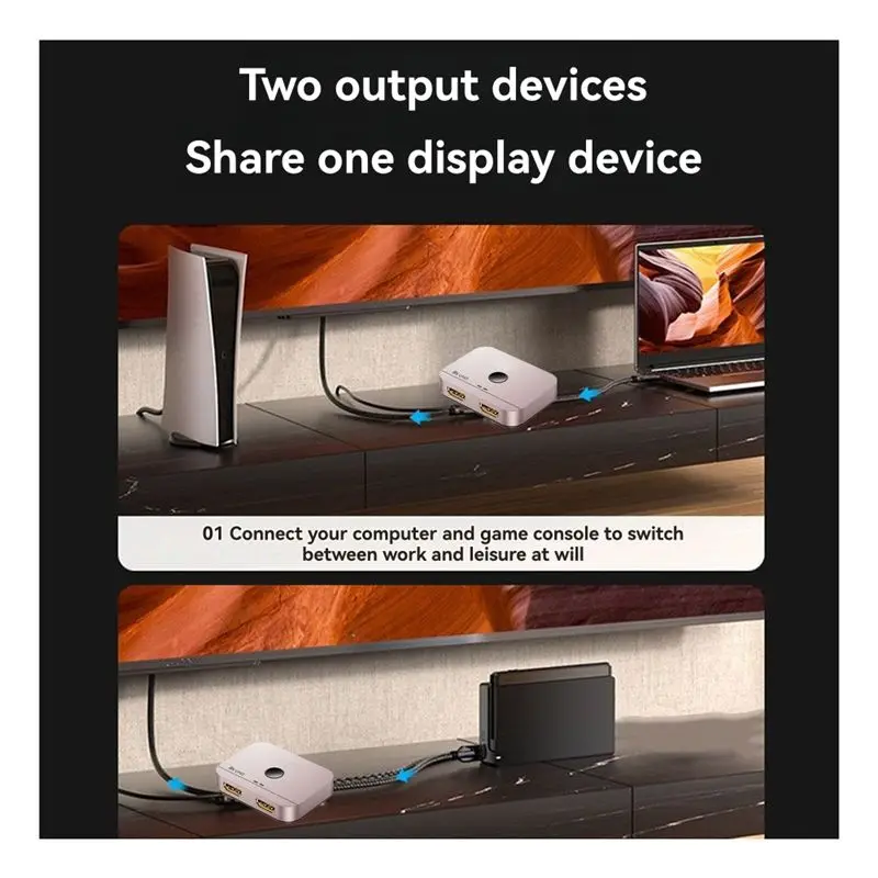 A31T -Compatible 2.1 Switcher 2 Port 8K 60Hz 4K 120Hz Bi-Directional 1 in 2 Out 2 in 1 Out for PS5 PC Laptop Monitor