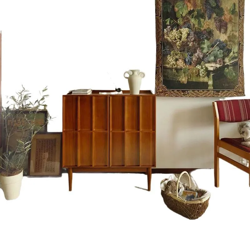 

Retro solid wood dining side cabinet, medieval household small vertical cabinet, low cabinet, French wall bone line cabinet