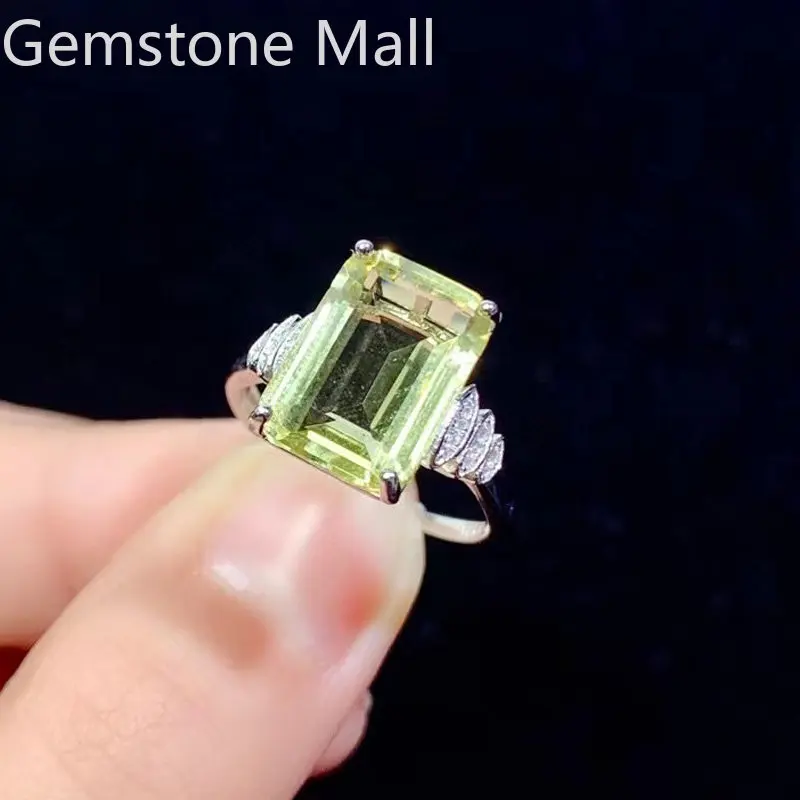 

10mm * 14mm Natural Lemon Quartz Ring 6ct VVS Grade Lemon Quartz Silver Ring Solid 925 Silver Gemstone Jewelry with Gold Plating