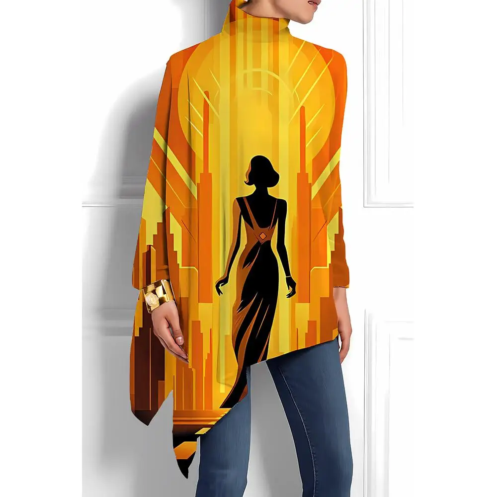 2025 New Women's Artistic High-Neck Top Street Retro Style Casual Everyday Loose Long Sleeve Autumn's Unique And Stylish Item