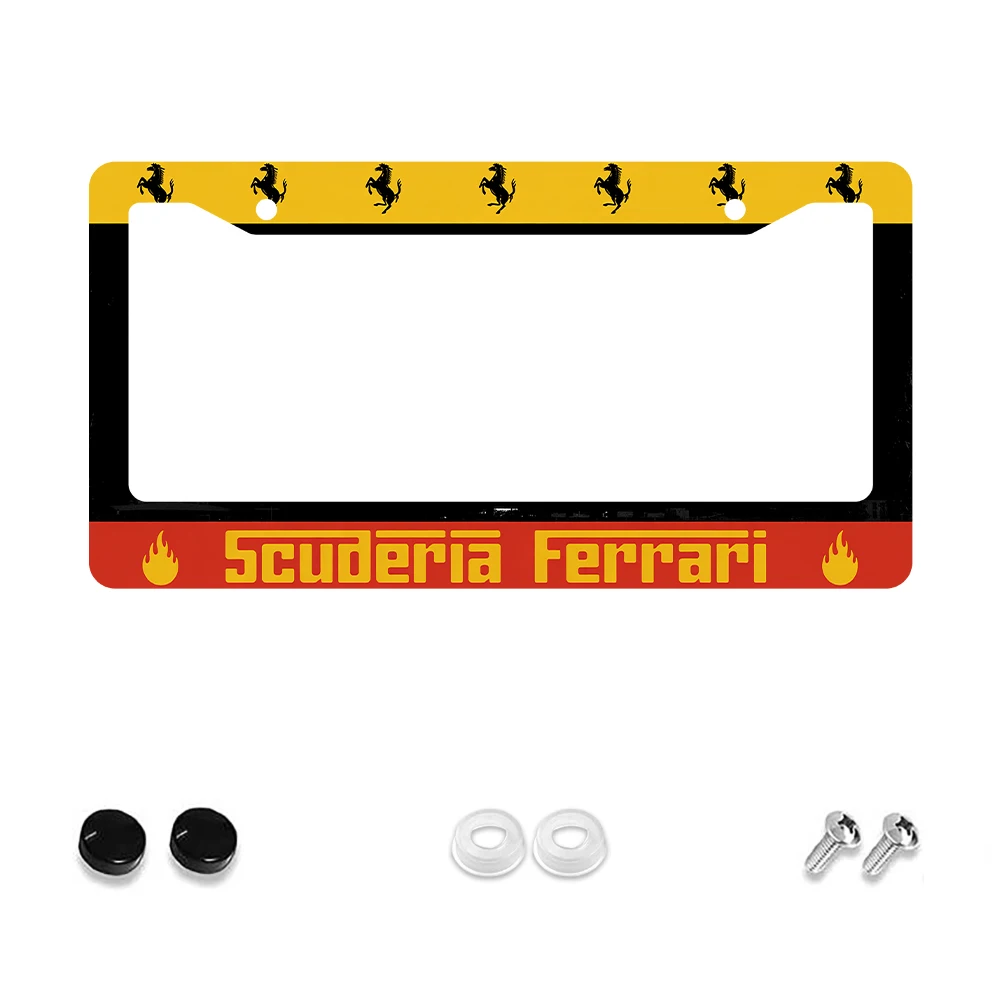 1 قطعة إطار لوحة ترخيص ذو فتحتين من سكوديريا فيراري باللونين الأصفر والأسود، مادة ألومنيوم، 6 × 12 بوصة، مع طقم براغي، ريترو
