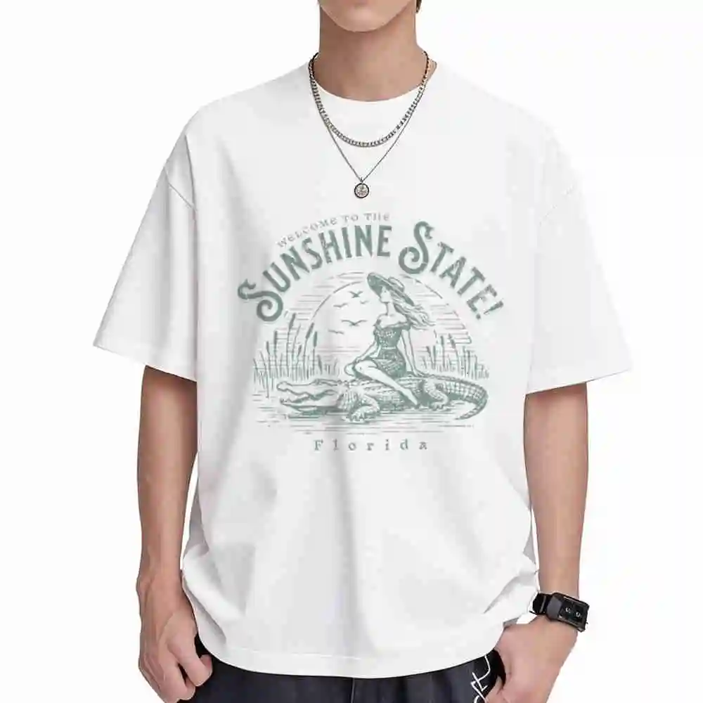 Welcome To Florida Sunshine State Alligator Short Sleeve Tee 100% Cotton T-Shirt