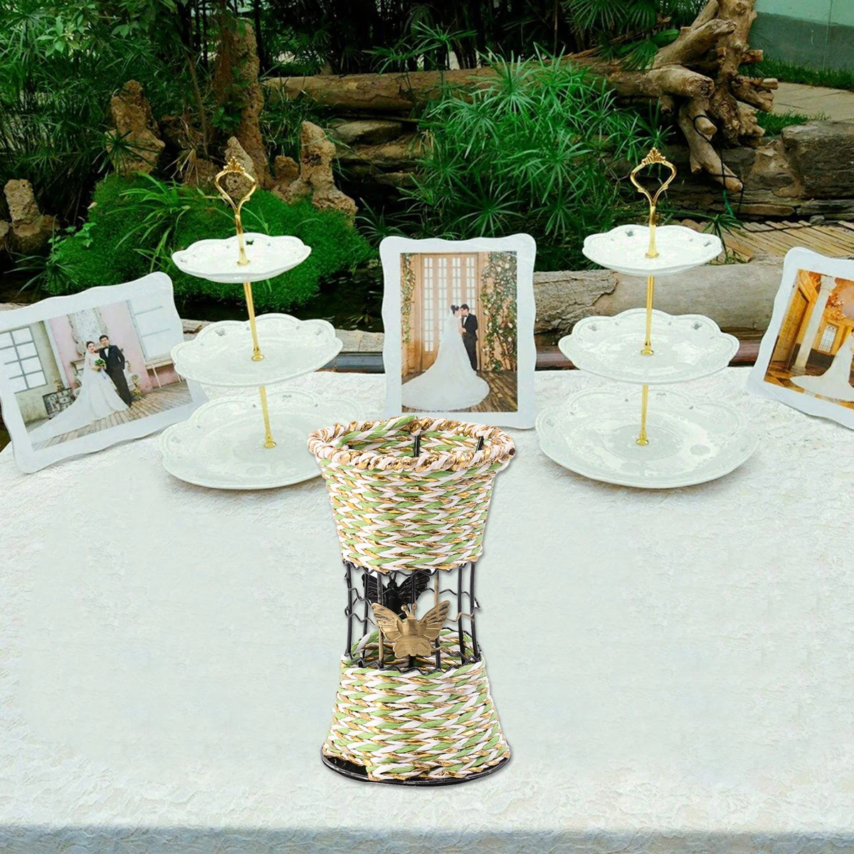 

1Pcs Mini Desktop Round Vase Premium Material Simulated Rattan Woven Not Easy to Break Natural Visual Effect for Home Wedding