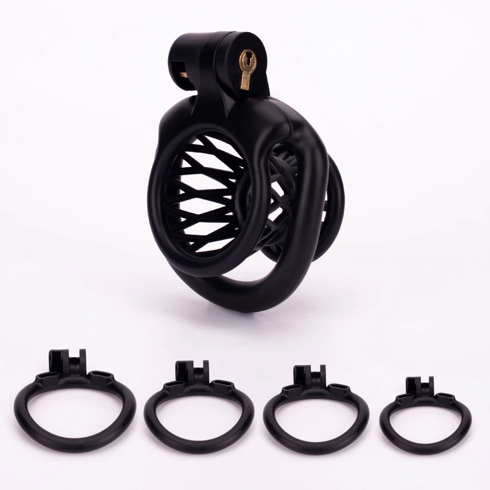 

ABS Inverted Negative Chastity Cage Male Lightweight Small Cock Cage Lock with 4 Size Penis Rings BDSM Adults Sex Toys For Men