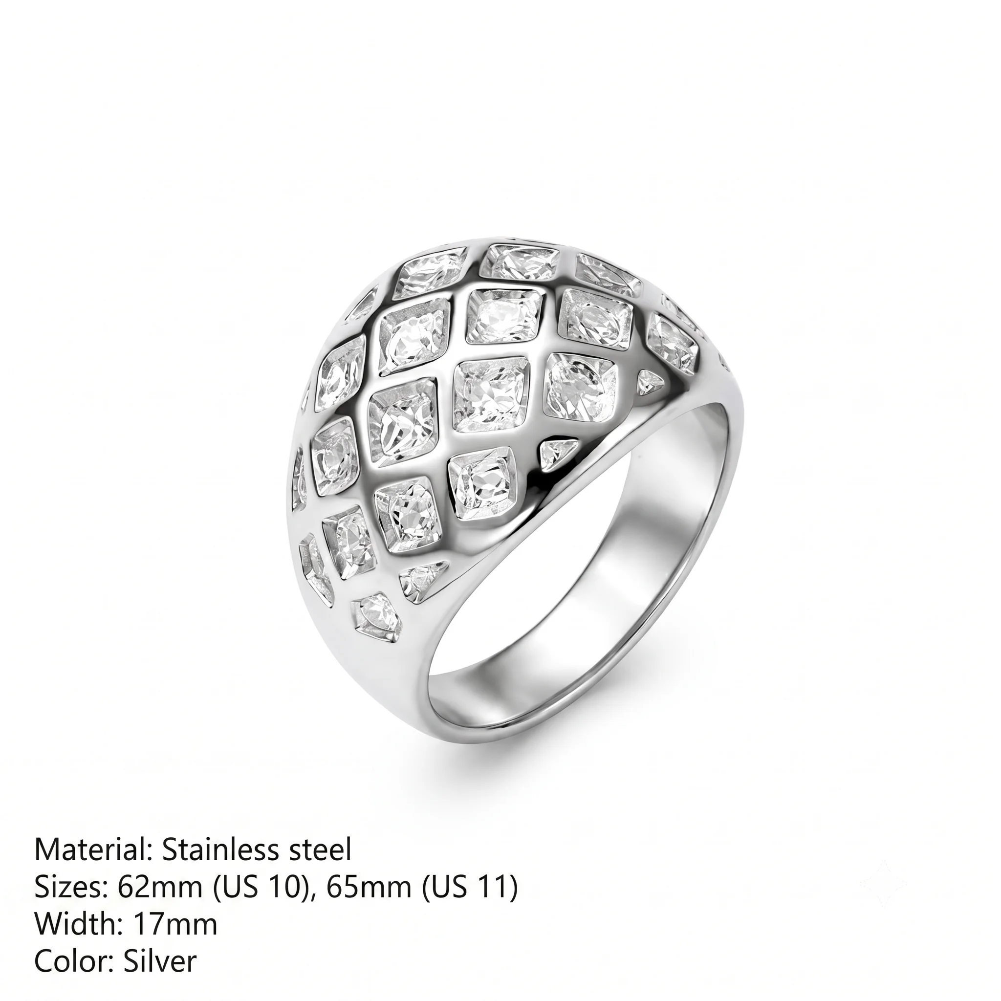 Luxury 17mm Stainless Steel Hollow Grid Ring Men Silver Color Plain Dome Statement Band Hip Hop Chunky Male Jewelry Size 10 11 view 6