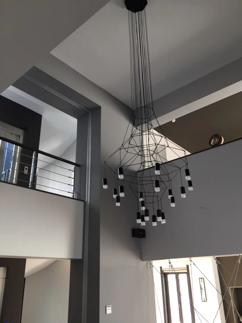 الحديثة ثريا كبيرة ضوء للدرج تصميم هندسي مصباح معلق طويل لردهة البهو المدخل معلقة تركيب المصابيح