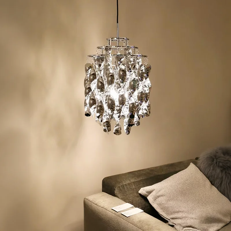 Lámpara Colgante en Espiral con Cascada, Lujosa Lámpara de Araña de Acrílico Cromado para Mesa de Cocina, Escaleras, Diseño Danés
