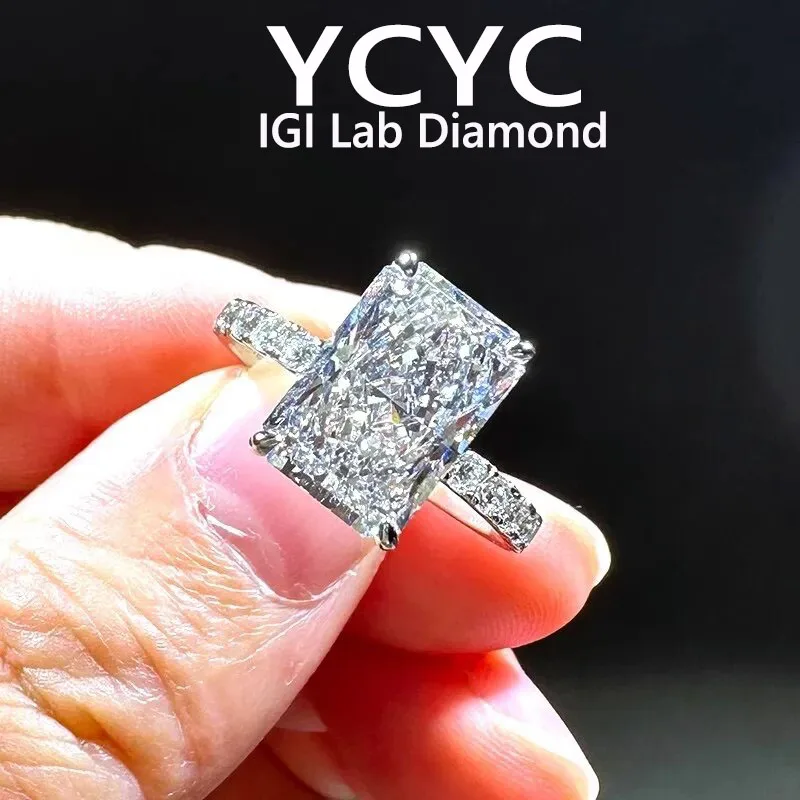

Luxury 3 5 Ct Lab Grown Diamond Ring Solid14K White Gold Radiant Cut Diamond CVD HPHT DEF VS-VVS Wedding&engagement Ring