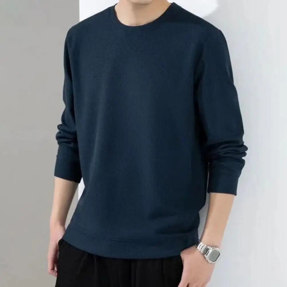 Men Sweatshirt Casual Mid Length Simple Style Pullover  Solid Color Round Neck Long Sleeve Men Spring Sweatshirt Cozy Men Hoodie