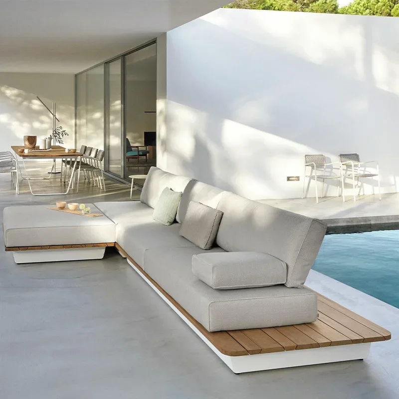 Nordic outdoor sofa teak living room courtyard garden villa sales office combination waterproof designer leisure furniture