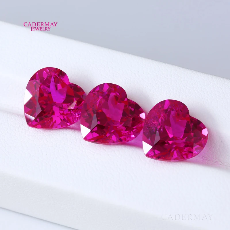 CADERMAY Hot Pink Ruby Gemstones With Inclusions 4mm-12mm Heart Shape Rose Pink Lab Grown Ruby Loose Stones For Jewelry Making