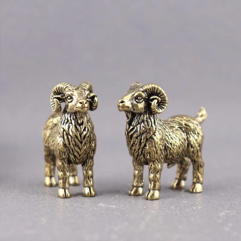Animal Ram Retro Goat Miniatures Figurines Brass Small Statue Desktop Ornaments Vintage Home Decorations Crafts Accessories