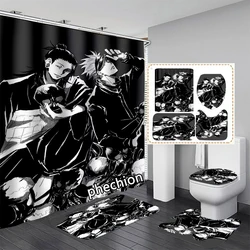 phechion Anime Jujutsu Kaisen 3D Print Waterproof Bathroom Shower Curtain Toilet Cover Mat Non-Slip Floor Mat (1/3/4Pcs) W41