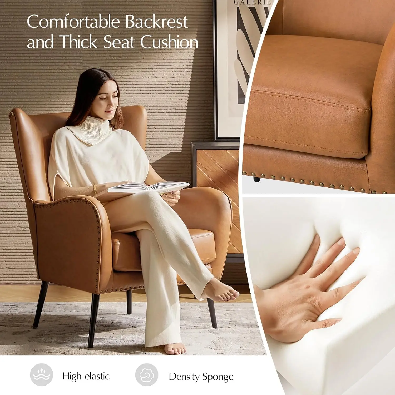Faux Leather Accent Chair, Camel, Customized