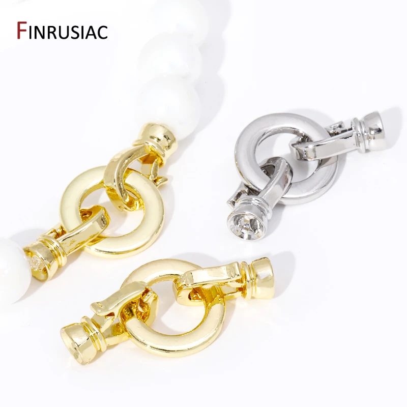 18K Gold Plated Brass Round Pearl Clasps Connector Fastener,Closure Lock Clasps For DIY Jewelry Making Findings Supplies