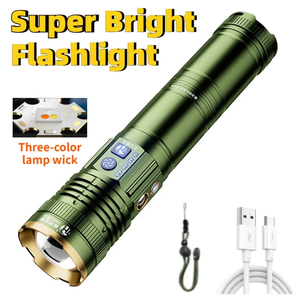 Retractable Zoom Flashlight with White Dot Super Bright Rechargeable Dual Purpose Torch for Outdoor Camping Night Exploration