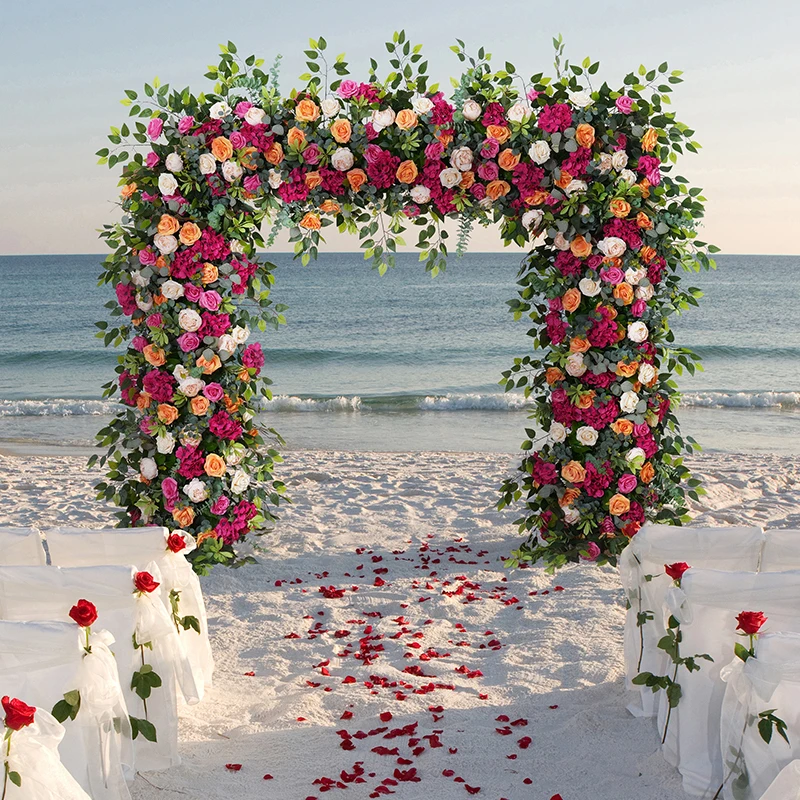 ديكور إطار قوس زهرة ، ترتيب الزهور ، خلفية الزفاف ، الدعائم الطرف ، الوردي ، البرتقالي ، الوردي ، الأخضر ، الساخن ، في الهواء الطلق ، A8230 #3