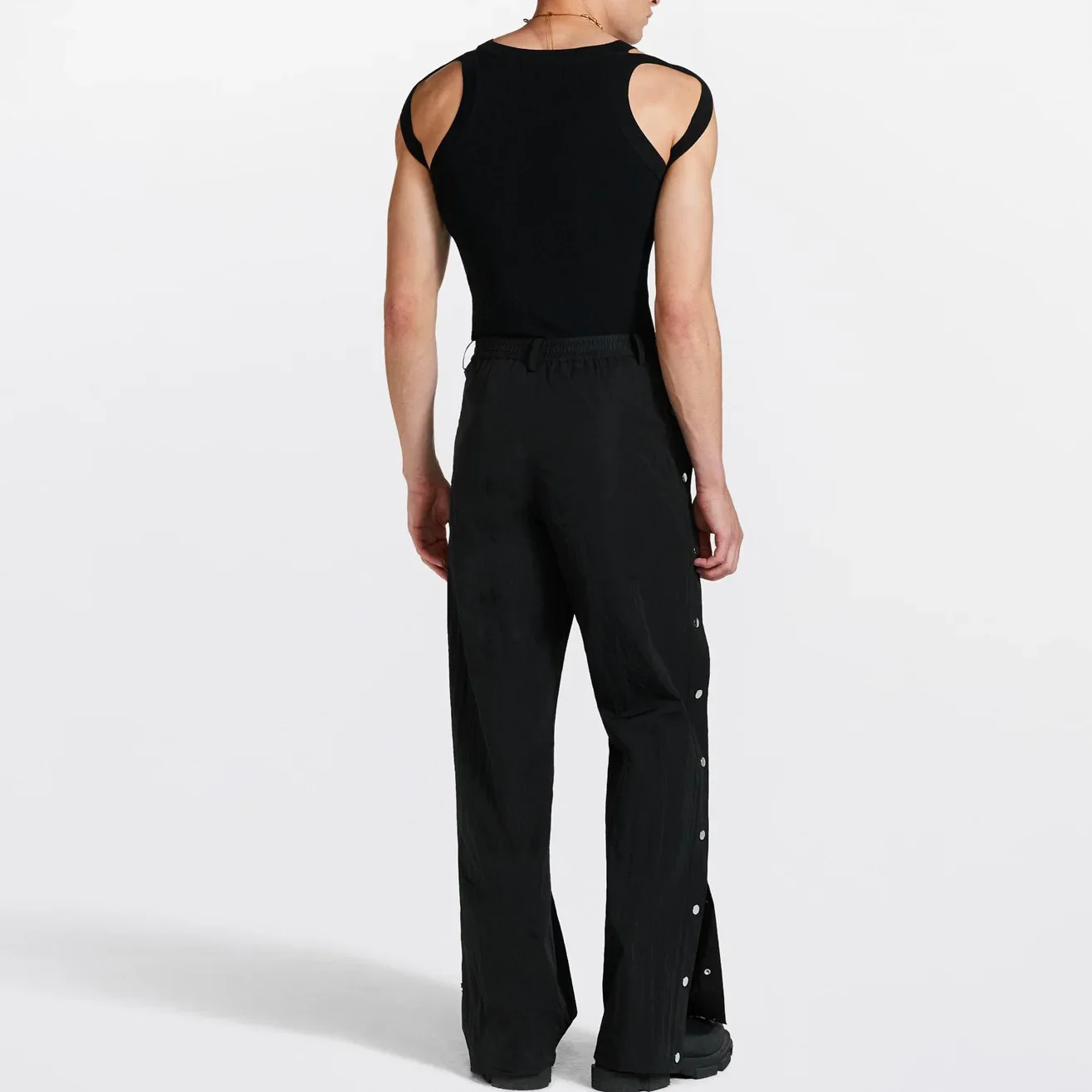 Personalized Suspenders, Double Shoulder Straps, Hollowed-out Knitted Vest, Elastic Slim-fit Top, Niche Design T-shirt Men