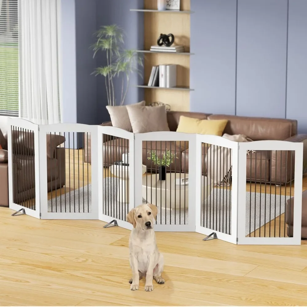 

Freestanding Dog Gates,32" Height Dog Gate Indoor, Total 144" Extra Wide, 6 Panels Tall Pet Gate for House Stairs and Doorways