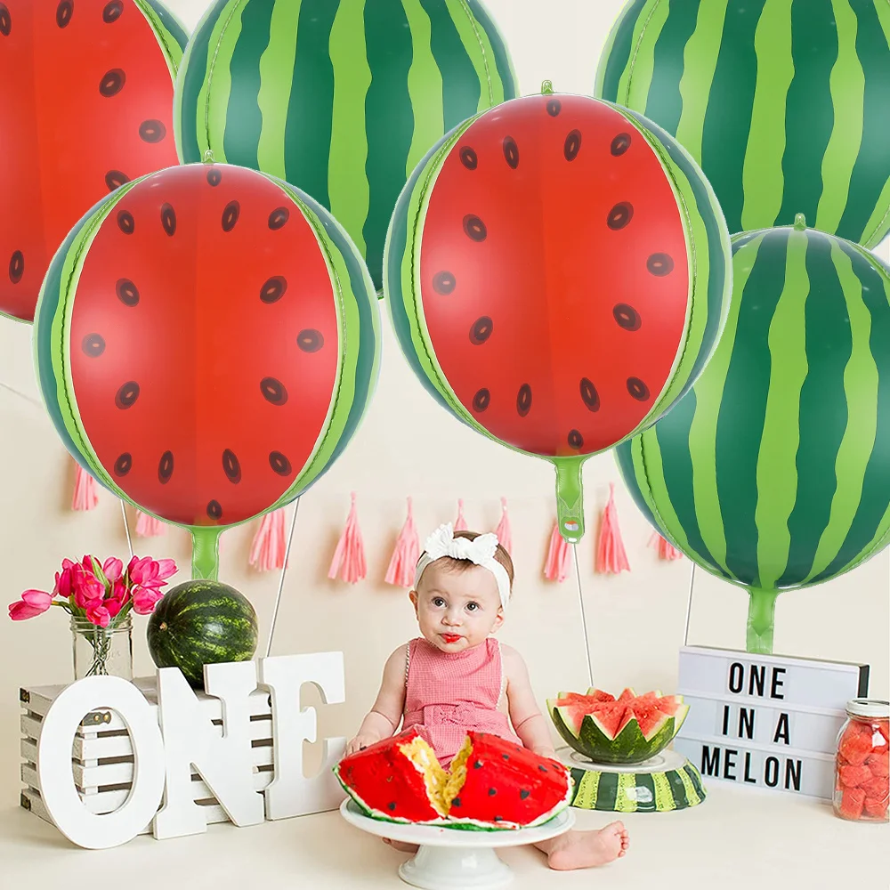 6pcs Big 22inch Watermelon Balloons Round 4D Fruit Foil Balloon for Watermelon Birthday Decorations One In A Melon Party Decor