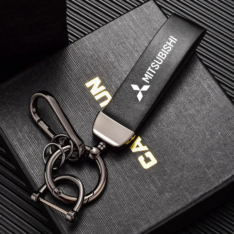 Leather Car Keychain Key Ring For Mitsubishi Asx Lancer Outlander Pajero L200 Colt Ralliart Grandis Mirage Auto Keys Accessories