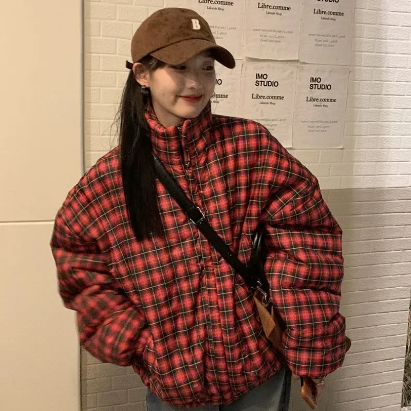 Moda retrò Plaid vestiti di cotone inverno delle donne nuova versione coreana sciolto caldo pane di nicchia vestiti giacca tendenza