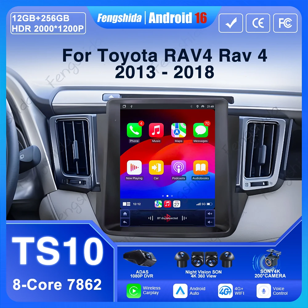 Para Toyota RAV4 Rav 4 2013 2014 2015 2016 2017 2018 estilo Tesla Android 14 Carplay Android auto reproductor Multimedia de navegación