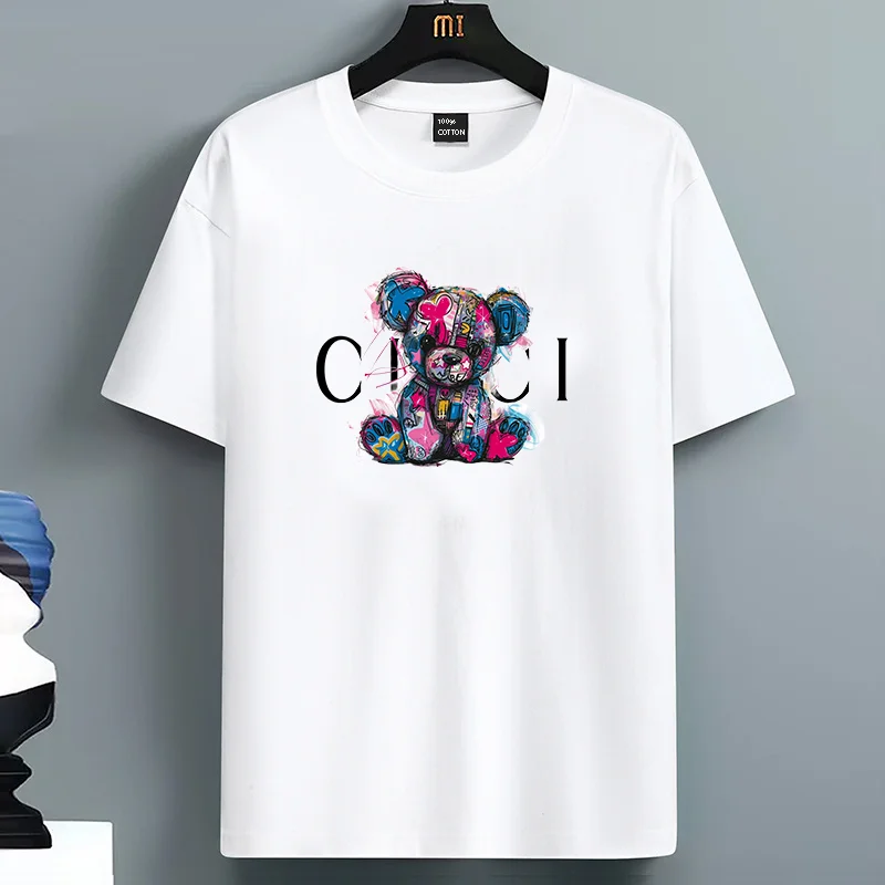 

2025 For Men's Graffiti Bear Printed T-Shirt 100% Cotton O-neck Short Sleeve Summer Casual Sports Top City Vibe High Quality