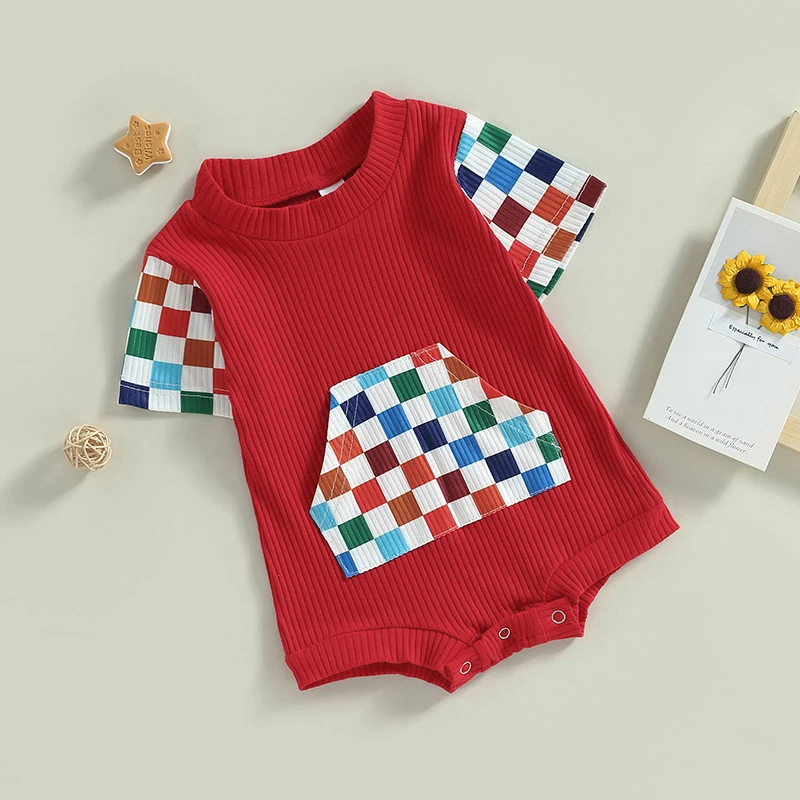 

Summer Fun Baby Romper with Colorful Geometric Print and Short Sleeves - Perfect for Toddler Boys and Girls on Independence Day