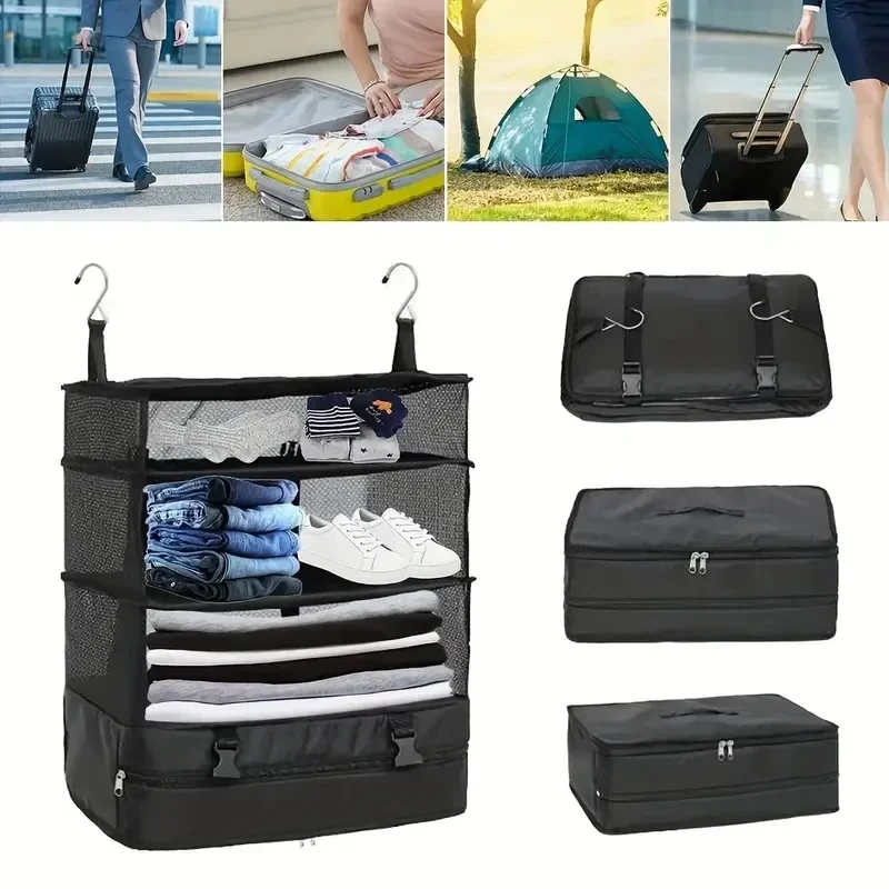 Triple Hanging Travel Organizer Multi-functional Folding Clothes Travel Organizer Bag Outdoor Camping Hanging Bag