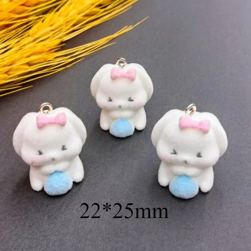 

20Pcs Cute Mini Flocking Rabbit Doll Charms Cartoon Animal Resin Pendant For Phone Keychain Necklace Earring Diy Jewelry Make