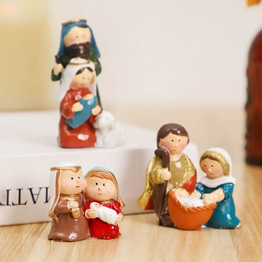 Creative Classic Holy Family Figurine Cartoon Decorative Christmas Manger Ornaments Cute Jesus Christ Figurine Desktop