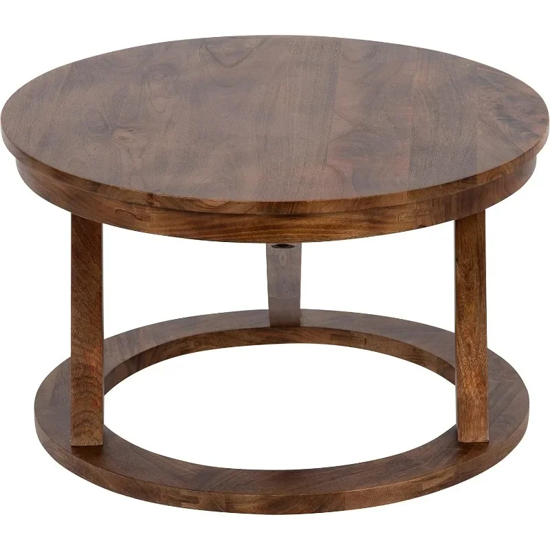 Kate and Laurel Aja Wood Coffee Table, Featuring A Round Shape and Slanted Legs Anchored By A Circular Wooden Base