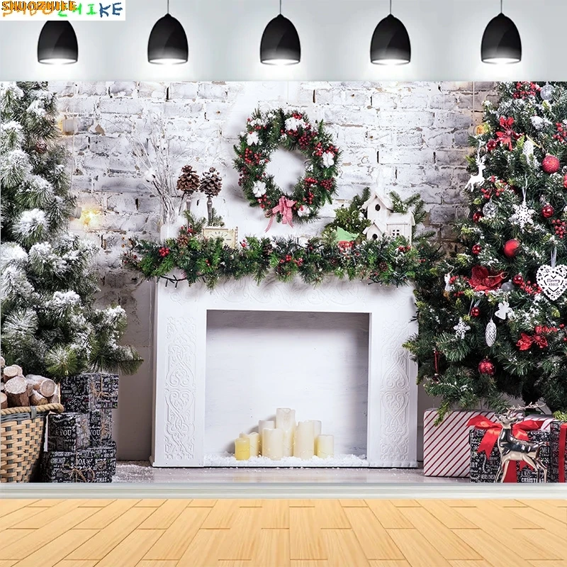 

Christmas Day New Year Party Photography Backdrops Prop Window Living Room Interior Xmas Tree Snow Theme Photo Background AX-09