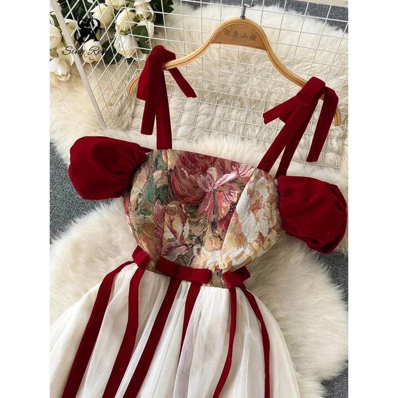 ZIXIN-vestido camisola con estampado Retro bordado para mujer, vestido largo de fiesta de malla con diseño de encaje de estilo francés, ropa de calle de verano 2023