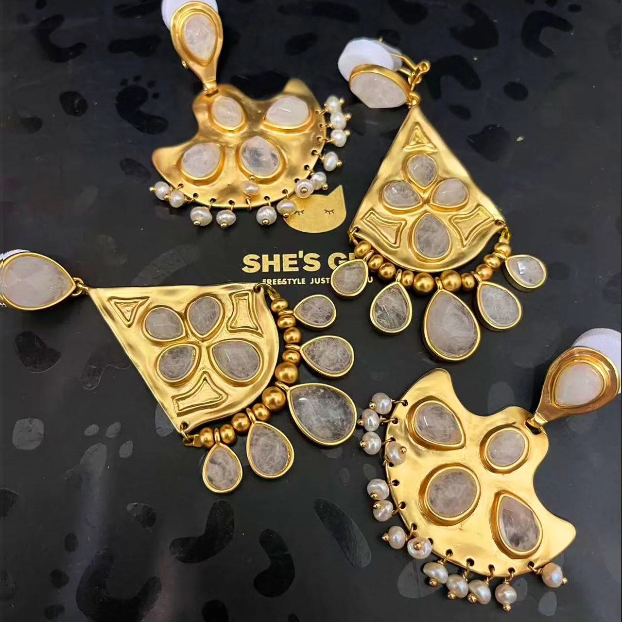 New Jewelry & Accessories Retro Style High-Quality Natural White Crystal Fringed Geometric  Earrings For Women's Parties & Gifts