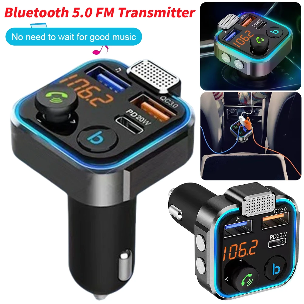 자동차 Mp3 블루투스 수신기 플레이어 FM 송신기 Type-C PD 20W QC3.0 고속 충전기 핸즈프리 지원 USB 메모리 스틱 어댑터