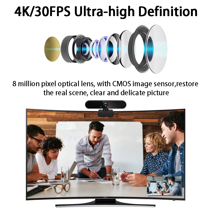 

Веб-камера 4K Веб-камера для ПК Full HD 1080P Компьютерная камера с микрофоном USB 2.0 с фиксированным фокусом для потоковой передачи/видеозвонков