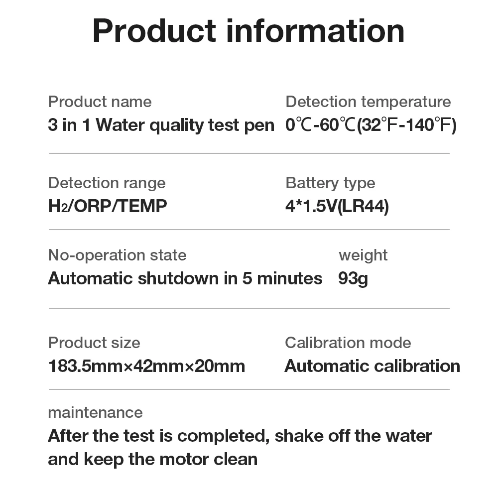 3 in 1 Hydrogen Water Tester H2 Monitor TEMP ORP Meter 0-2400PPb Water Quality Analyzer for Drinking Water Aquariums Spa