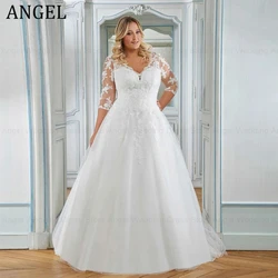 ANGEL Elegant Plus Size Wedding Dresses 2025 Customized V-Neck Applique Bridal Gowns A-Line Sweep Train robe de mariée bohème