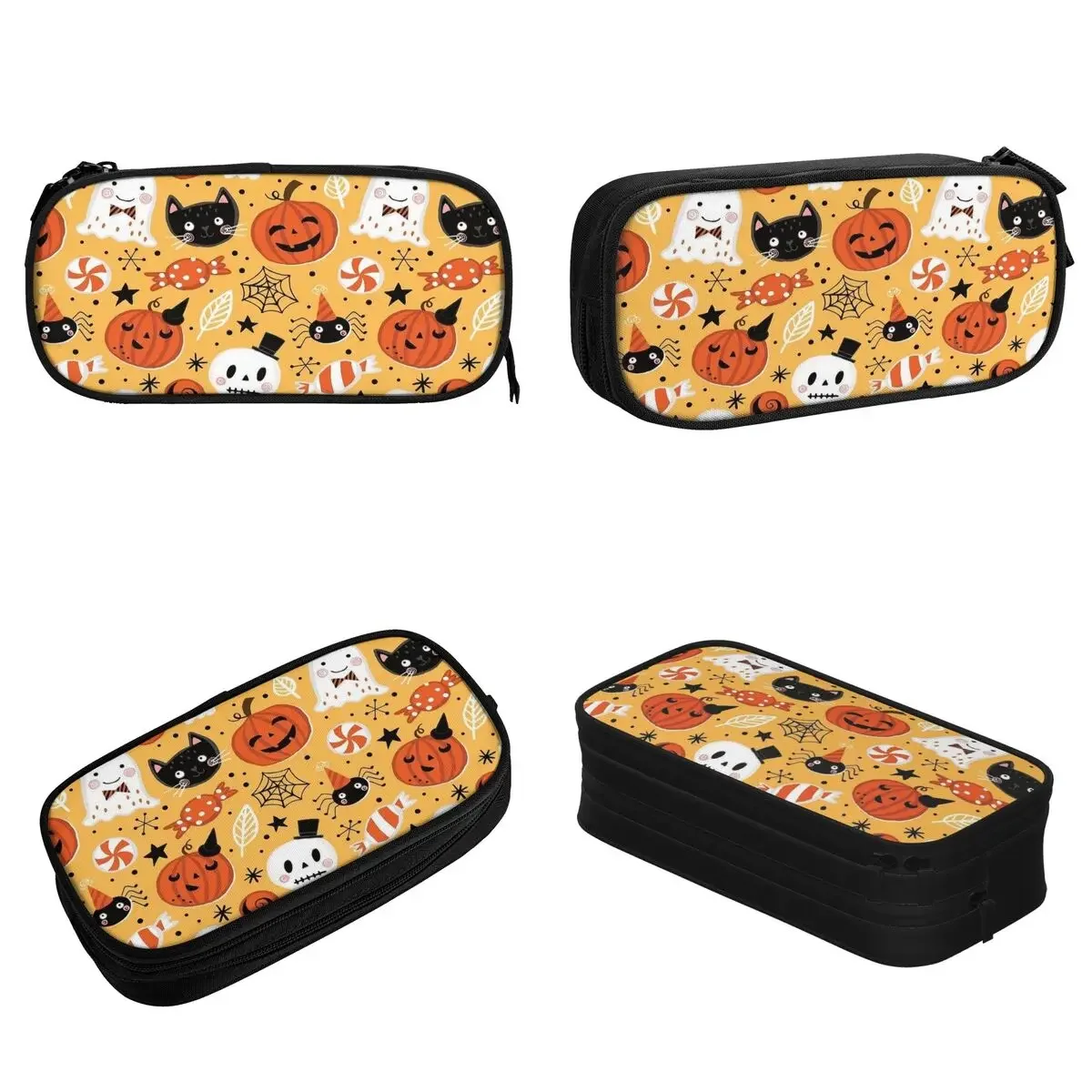 Fun Cute Halloween Cartoon Ghost Pumpkin Pencil Case Pencilcases Pen for Student Large Bag School Supplies Gifts Stationery