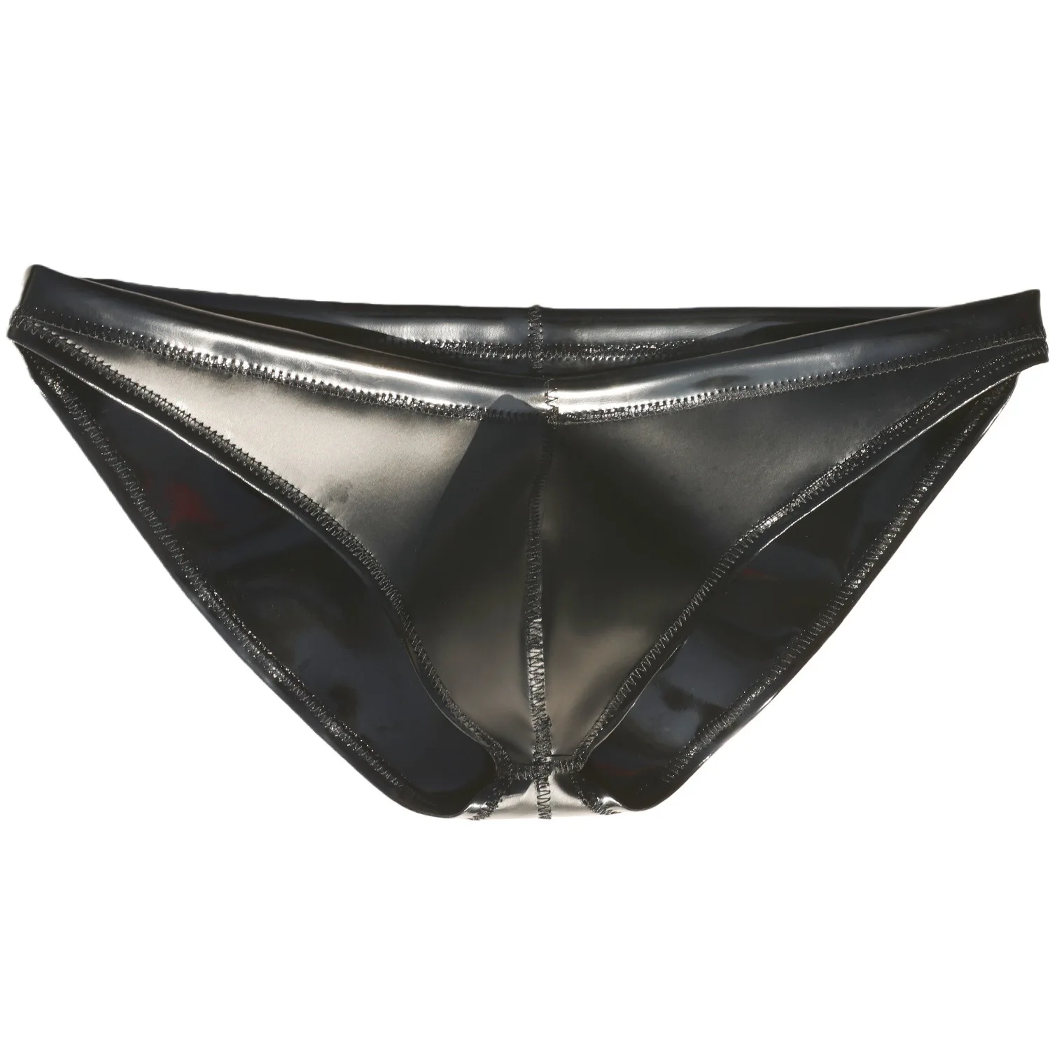 Men Sexy PU Leather Briefs Glossy Shiny Shorts Black Stylish Tight-Fitting