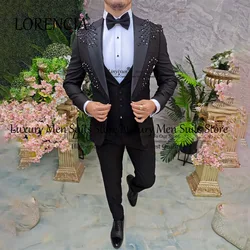 Customized Gem Stones Tuxedos Men Suits 3 Pieces Sets Groom Party Prom Blazers Sparkly Beaded Crystals Slim Fit Costume Homme