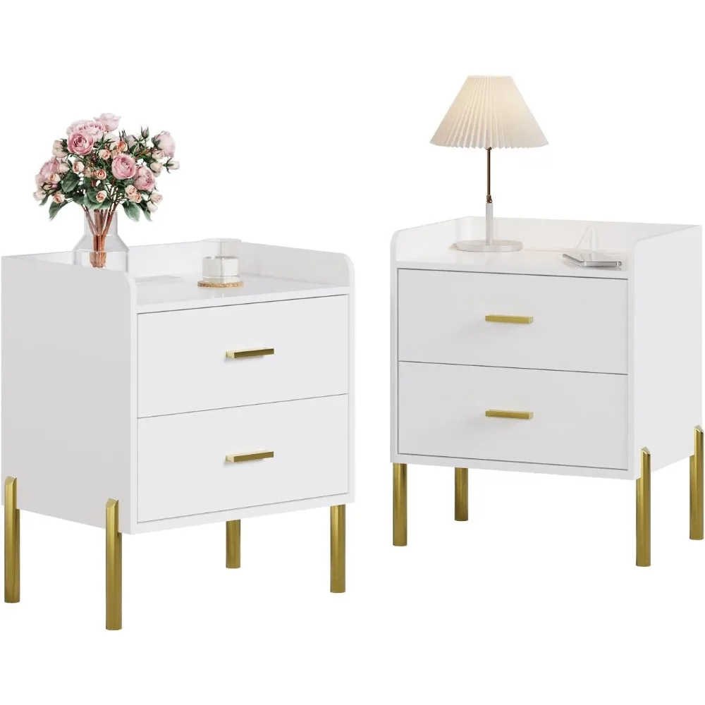 

Nightstand Set of 2 with Built-in Charging Station, White Mid Century Modern Nightstand for Bedroom, Stylish End Tables
