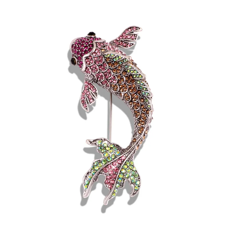 Creative Swimming Koi Carp Fish Brooches For Women Unisex Rhinestone Red Carp Fish 3-color Office Party Brooch Pins Jewelry Gift