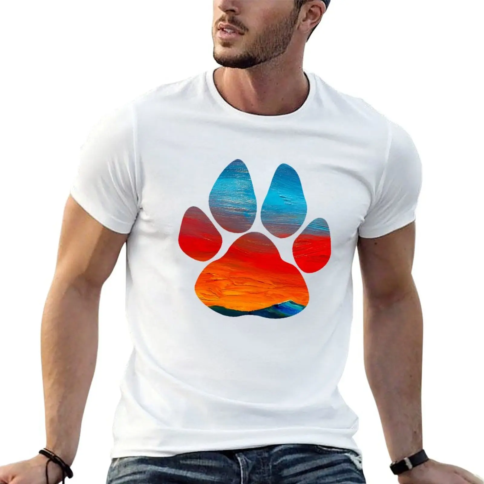 

Mountain Sunset Paw Print T-Shirt mens graphic t shirts man t shirts for men casual man t shirts for men T-shirt