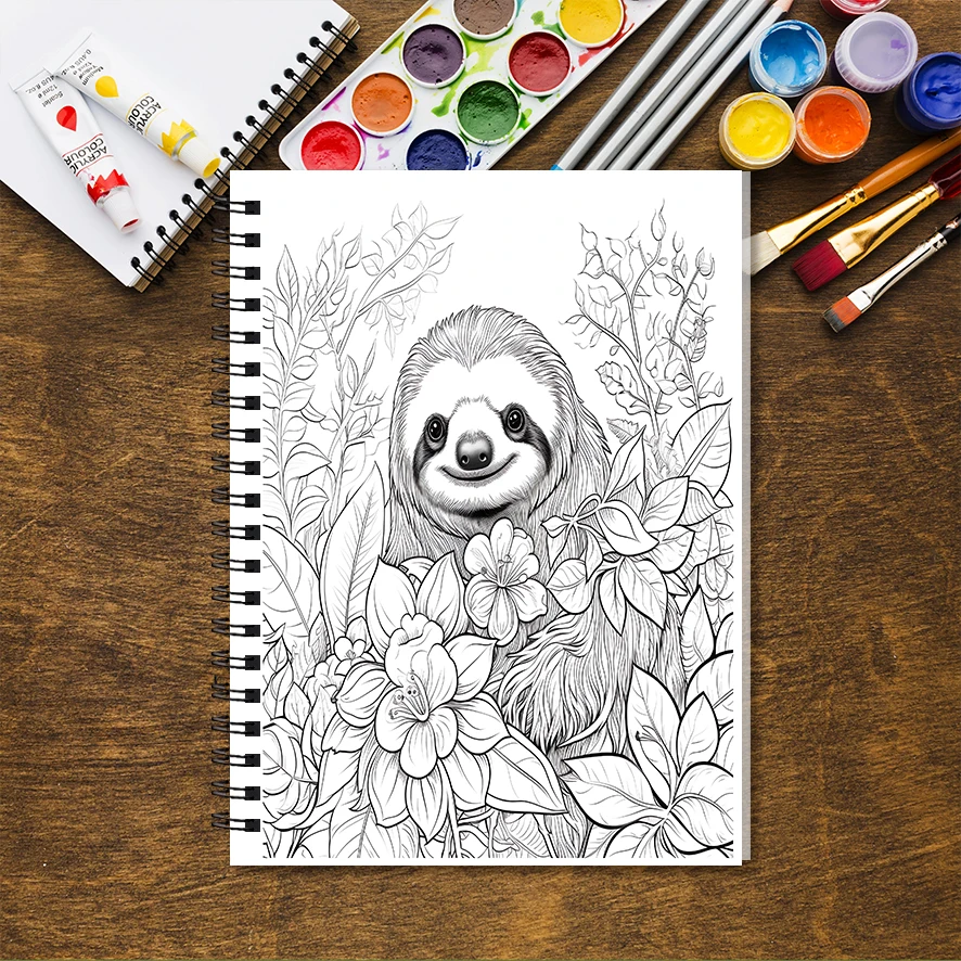 Adult Coloring Book - 8.3x 11.2 Inch 32 Pages Cute Sloth Coloring Book - Helps Reduce Stress and Ease Emotions