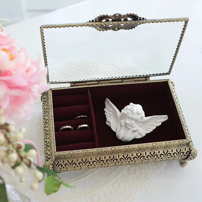 

Vintage Jewelry Box Treasure Box Metal Alloys Rectangle Storage Box Makeup Organizer within Velvet Lining